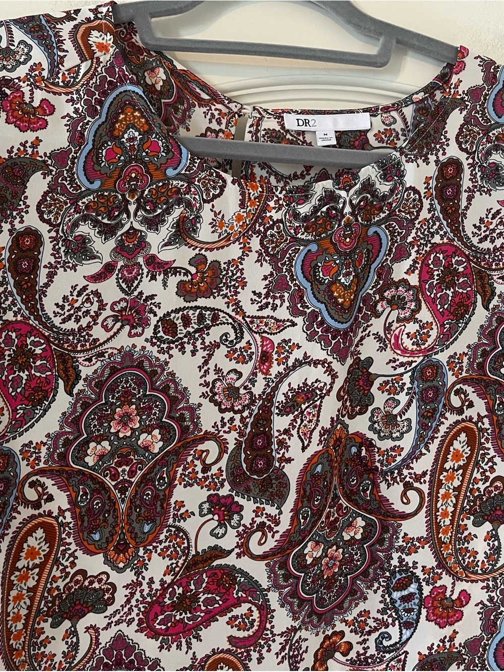 DR2 Paisley Short Sleeve Blouse Scoop Neck Women’s Size Medium - Picture 3 of 15